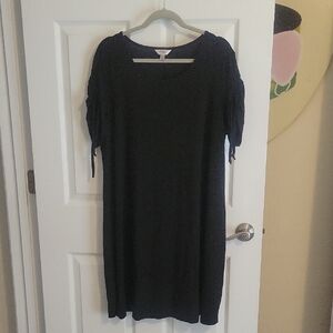 Terra & Sky Sz1X scoop neck short tie pull sleeve pullover shift Black dress